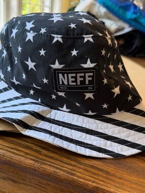 Neff Black & White Star and Stripe Bucket Hat
